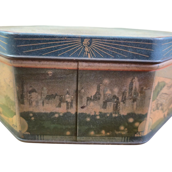 RARE Loose-Wiles Tin 1939 New York Worlds Fair Tin w Handle Vintage Collectible - Picture 5 of 16